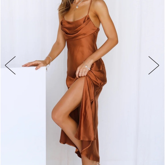 Hello Molly Lychee Martini Satin Midi Dress Chocolate - Picture 2 of 4